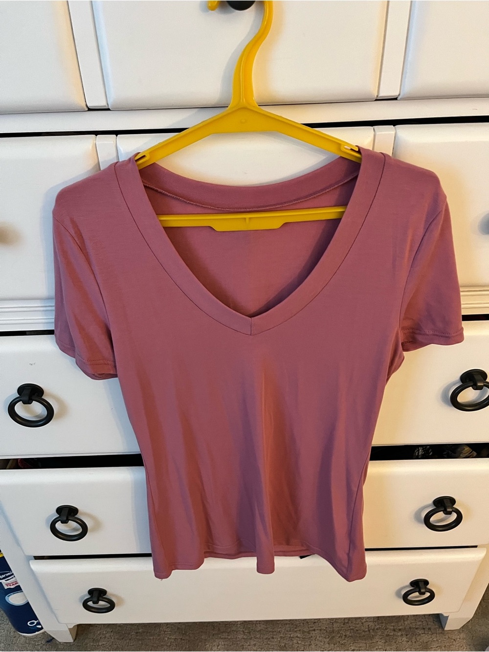 V-Neck Short Sleeve Women's Top in Dusty Rose